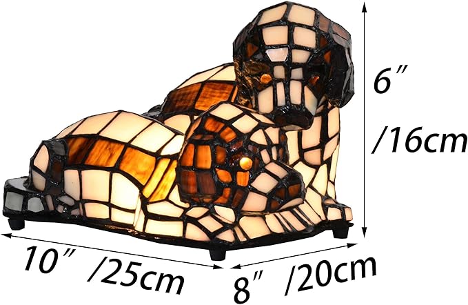 Bieye L10772 Dogs in Love Tiffany Style Stained Glass Accent Table Lamp Night Light for Bedside Living Room Bedroom Animal Pet Lovers Home Decoration