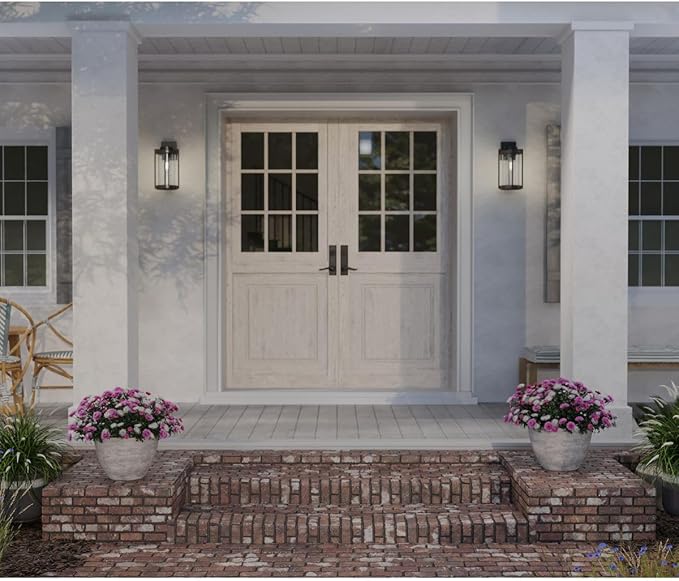 Whitmire Collection 1-Light Clear Seeded Glass Light Aged Oak Accents Farmhouse Outdoor Wall Lantern Light Matte Black