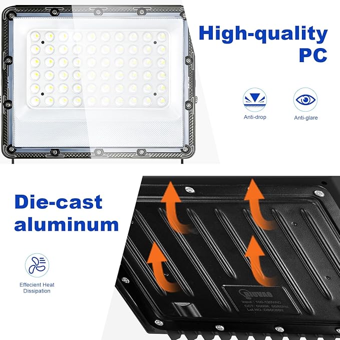 100W Flood Lights Outdoor, 15000lm Bright LED Work Light with Plug, 5000K Daylight White Outdoor Lights, IP65 Waterproof Security Lights for Yard Garage Stadium Playground 2 Pack AC100-120V Voltage