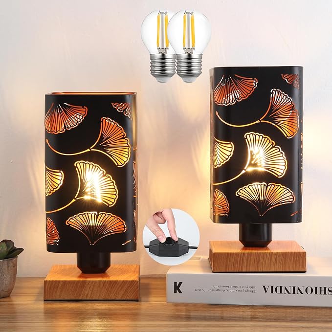 Rustic Table Lamp set of 2 with Dimmer, Small Black Industry Metal bedside Lamp fully Dimmable , Night Light for Kids, Bedroom Nightstands Lamp, Lamp for Living Room End Tables side Decoration