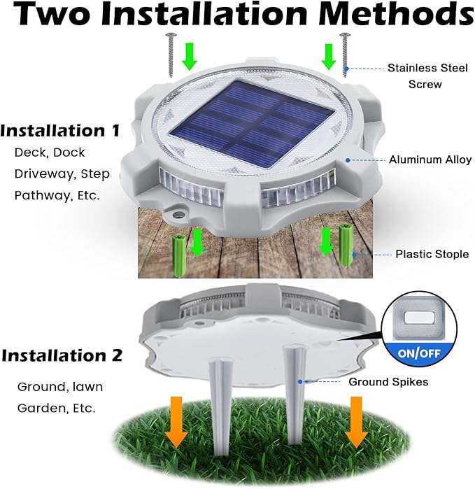 SIEDiNLAR Solar Deck Lights Outdoor 2 Modes LED Dock Driveway Markers Light Waterproof for Step Ground Walkway Stair Pathway Yard Garden Road 8 Pack (Cool White/Warm White)