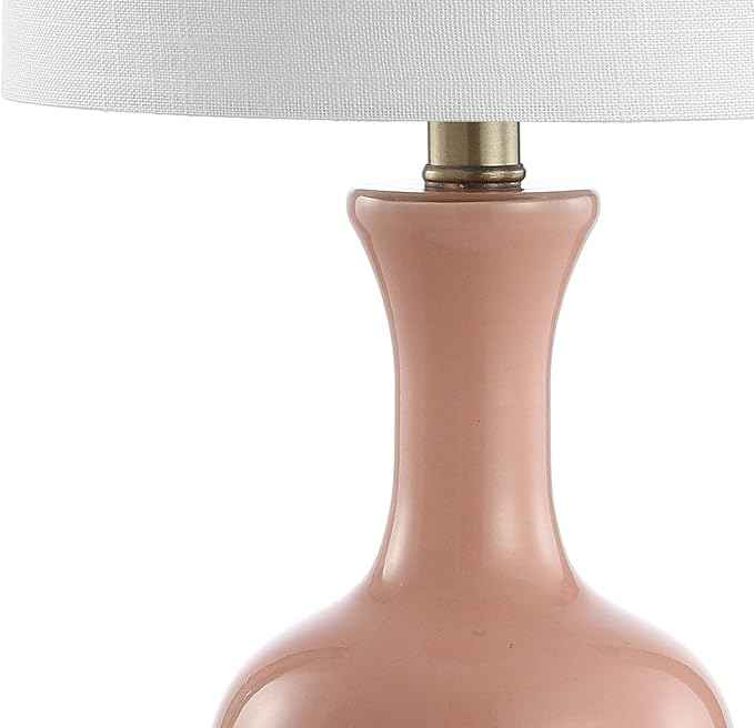 JONATHAN Y 22" Light Coral/Brass Gold Modern Glass Table Lamp Set of 2, Brass Gold Bedside Lamp with White Linen Shade for Bedroom Living Room, LED Bulbs Included (JYL4033D-SET2)