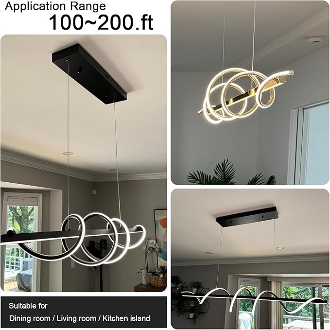 Black Modern Chandelier for Dining Room,Creative Modern Led Pendant Light for Kitchen Island Lighting Dimmable 39.73" Twist Design Modern Led Chandelier 3000K-6500K Adjustable Color Temperature