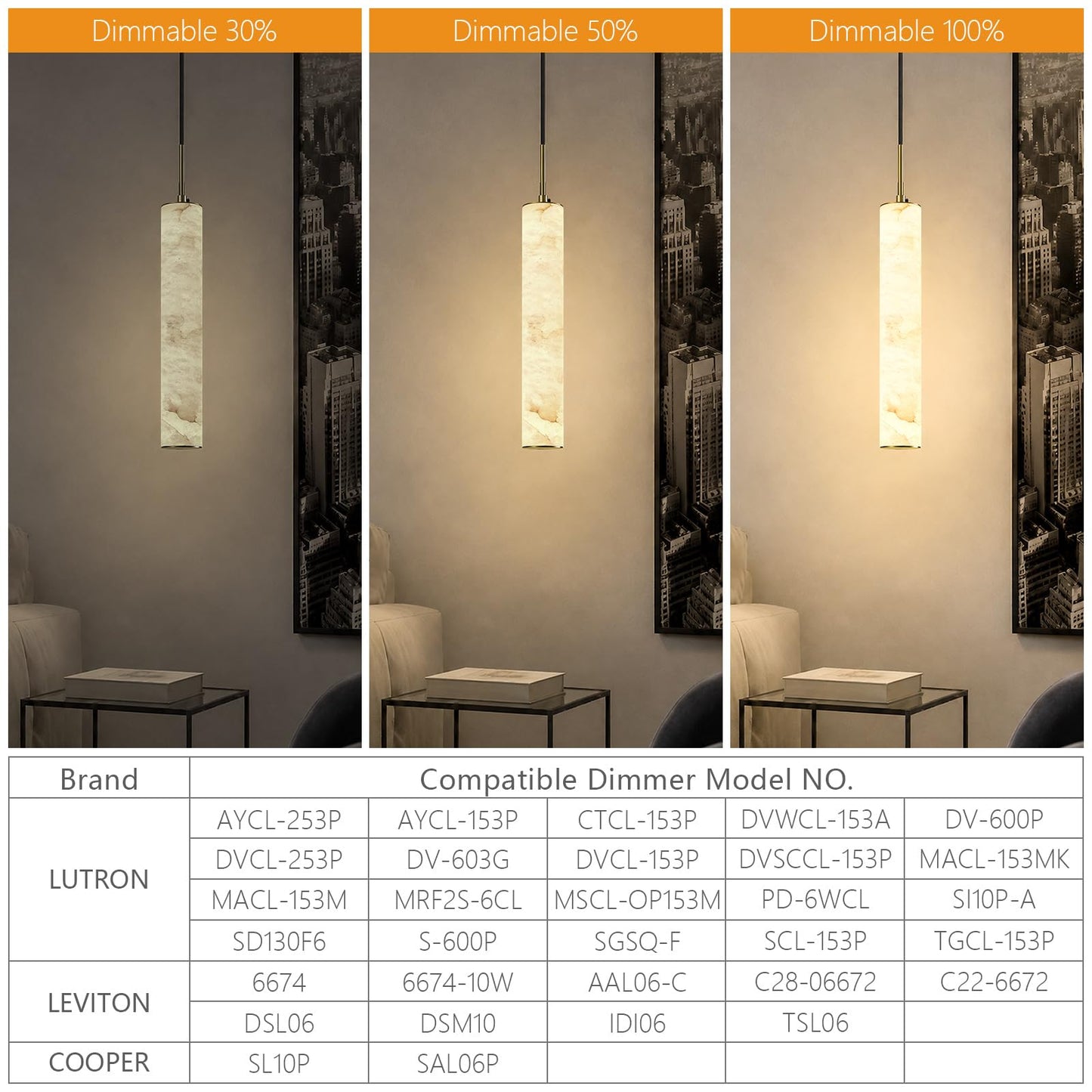 Gold Natural Alabaster Long Tube Kitchen Island Pendant Lights (2 Count)