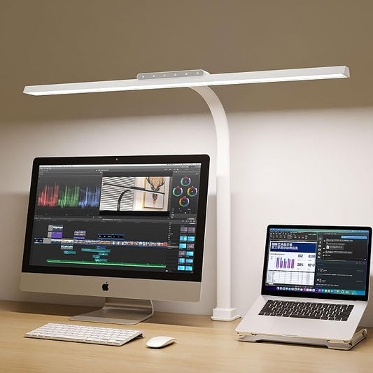 Desk Lamp with Clamp, LED Eye-Caring Clip on Desk Lights for Home Office, Tall Touch Control Dimmable Computer Light with Color Changing, 24W Brightest Architect Desktop Lamp for Screen, White