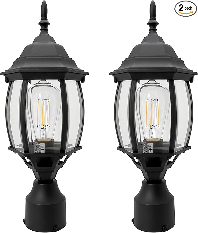 2 Pack Black Outdoor Lamp Post for Patio Pathway, 17inch Black Outdoor Post Light Fixture for House Pier Mount Outside Lighting Exterior Pole Lamp 17” Coach Light