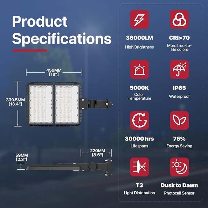 Kifflux LED Parking Lot Light Outdoor 300W 2Pack, AC120V Shoebox Lights 5000K Dusk to Dawn LED Outdoor Light Wall Mount Exterior Flood Light Commercial Area Lighting for Parking Lot - Aura Lighting