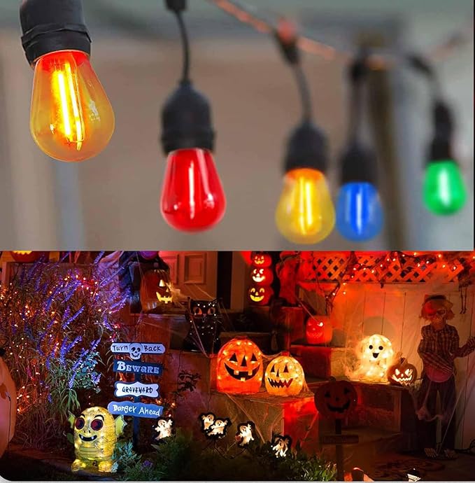 15 Pack S14 LED Bulbs Yellow Christmas Replacement Bulb for Outdoor String Lights 1W Vintage LED Edison Filament Bulb E26 Base Plastic Decorative Bulb for Outdoor Patio Christmas Decor(Yellow)