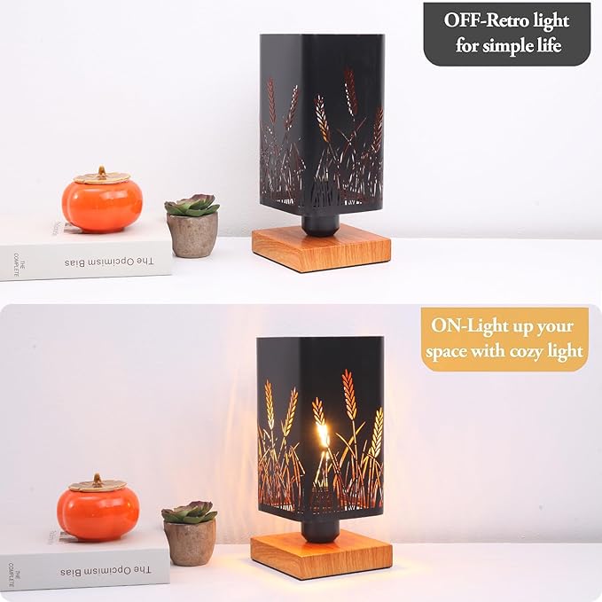 Rustic Table Lamp set of 2 with Dimmer, Small Black Industry Metal bedside Lamp fully Dimmable , Night Light for Kids, Bedroom Nightstands Lamp, Lamp for Living Room End Tables side Decoration