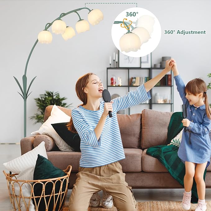 HMVPL Arc Floor Lamp for Living Room, Flower Floor Lamp with 5 G9 LED Bulbs, Foot Switch, Green Floral Standing Lamp with Acrylic Shade, Curved Tall Lamp for Living Room Bedroom Corner Kids Reading - Aura Lighting