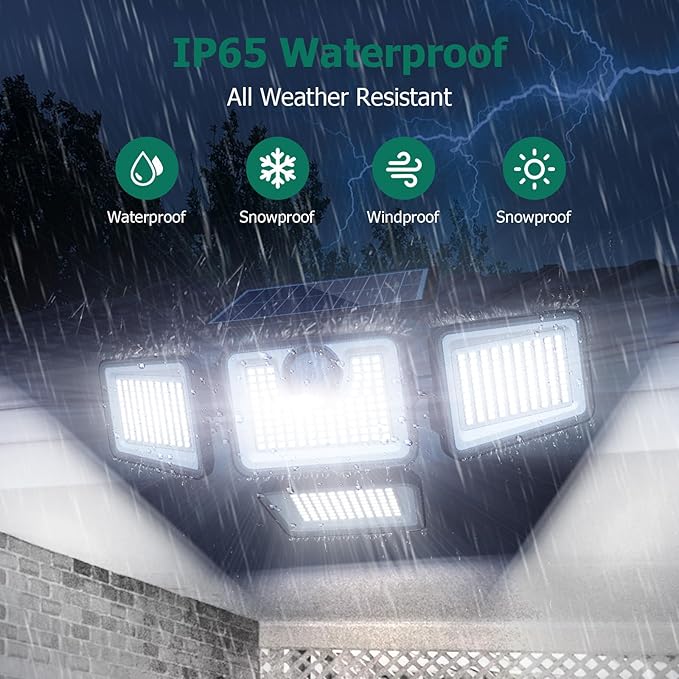 4500LM Solar Lights Outdoor, 4 Adjustable Heads Motion Sensor Lights, 3 Mode, IP65 Waterproof Solar Security Wall Lights, Remote Control Flood Lights, Graden, Outside, Backyard, 3 Pack