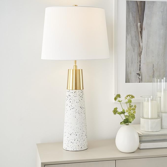 Nourison Home 29" White & Gold Terrazzo Speckled Buffet Lamp, Modern, Contemporary, Glam Table Lamp for Bedroom, Living Room, Dining Entryway