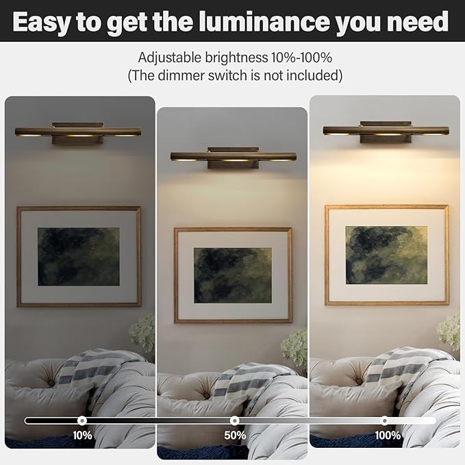 Art Picture Frame Wall Light: 24" Antiquing Copper Dimmable Artwork Painting Spotlight - Hardwired Swing Arm Rotatable 3 Lights over Picture - Linear Accent Lighting above Photo for Gallery Bookcase