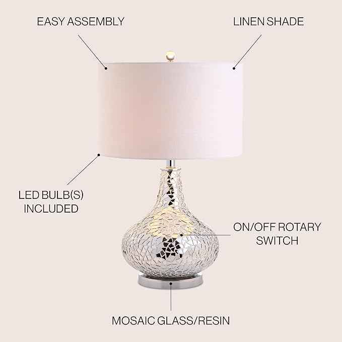 JONATHAN Y JYL1056A Emilia 26" Mirrored Mosaic LED Table Lamp Contemporary Glam Bedside Desk Nightstand Lamp for Bedroom Living Room Office College Bookcase LED Bulb Included, Silver