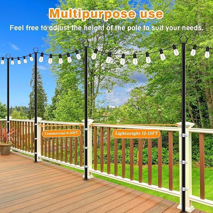 10Ft String Light Poles 6 Pack