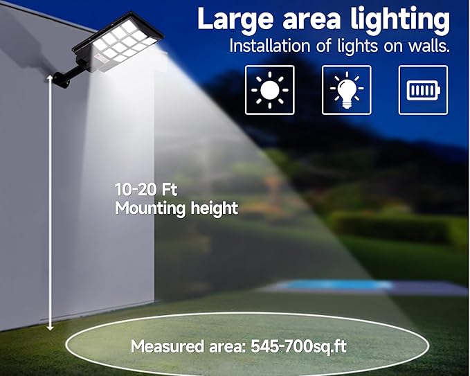 Solar Lights Outdoor for Outside, IP66 Waterproof Solar Street Lights Outdoor with Motion Sensor & Dusk to Dawn, 6500K Security Flood Light for Yard Garden with Remote Control - 2PACK