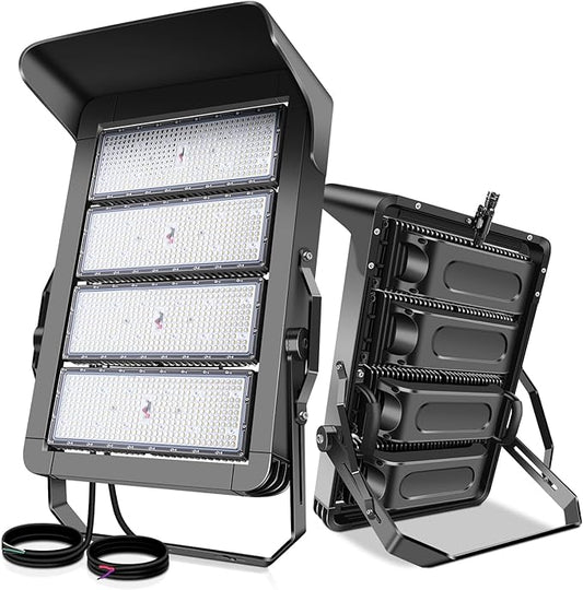 0-150000LM Led Stadium Lights Outdoor Dimmable 0-1000w Super Bright Led Arena Flood Light 100-277v 5000k Yoke Mount IP66 Waterproof Pole Light Commercial for Square, Golf Court, Port
