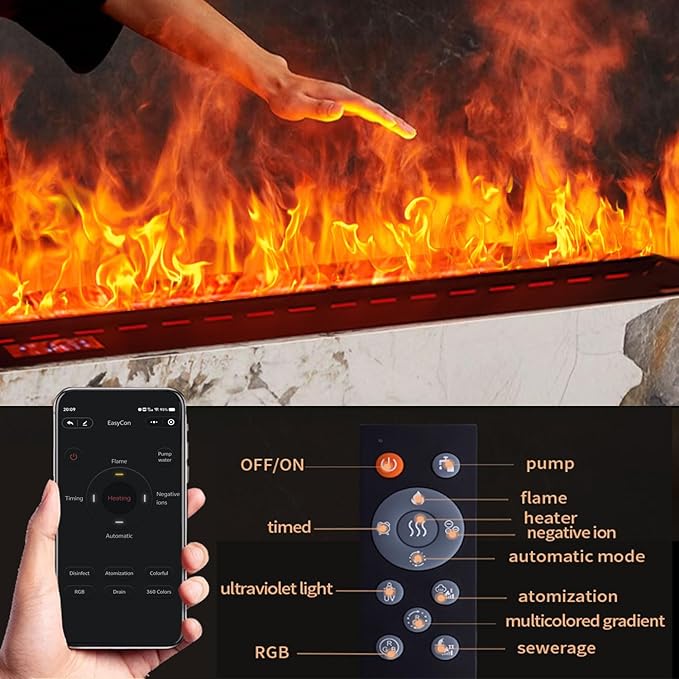 Water Vapor Fireplace 3D Atomizing Fireplace Recessed Electric Fireplace Remote Control with Timer Touch Simulation Flame Touch Flame (1200wheater & Multicolor, 39.37 inch)