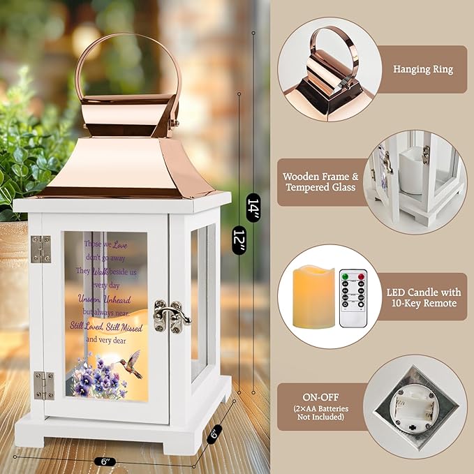 Memorial Lantern with Remote, Hummingbird Bereavement Sympathy Gifts for Loss of Loved One Memorial Gifts for Loss of Mother Loss of Father Remembrance Gifts Thoughtful Funeral Gifts