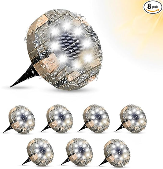Solar Ground Lights Outdoor Decor - Waterproof LED Outdoor Solar Lights for Yard, Patio, Garden, Pathway, Stair, Deck - Landscape Lighting for Garden Decor - Outside Lightings (8 Pack, Cool White)