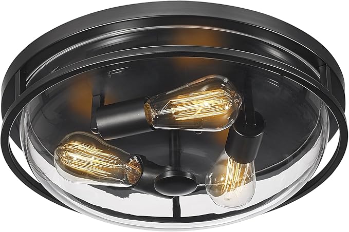 16 Inch Flush Mount Ceiling Light with Clear Glass Shade, 3-Light Indoor Outdoor Farmhouse Lighting Flush Mount Lights for Kitchen Bedroom Porch Living Dining Room(Large) - Aura Lighting