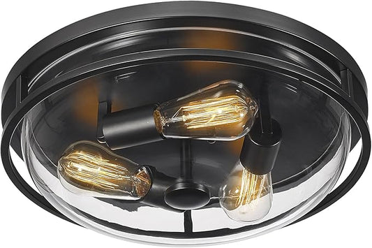 16 Inch Flush Mount Ceiling Light with Clear Glass Shade, 3-Light Indoor Outdoor Farmhouse Lighting Flush Mount Lights for Kitchen Bedroom Porch Living Dining Room(Large) - Aura Lighting