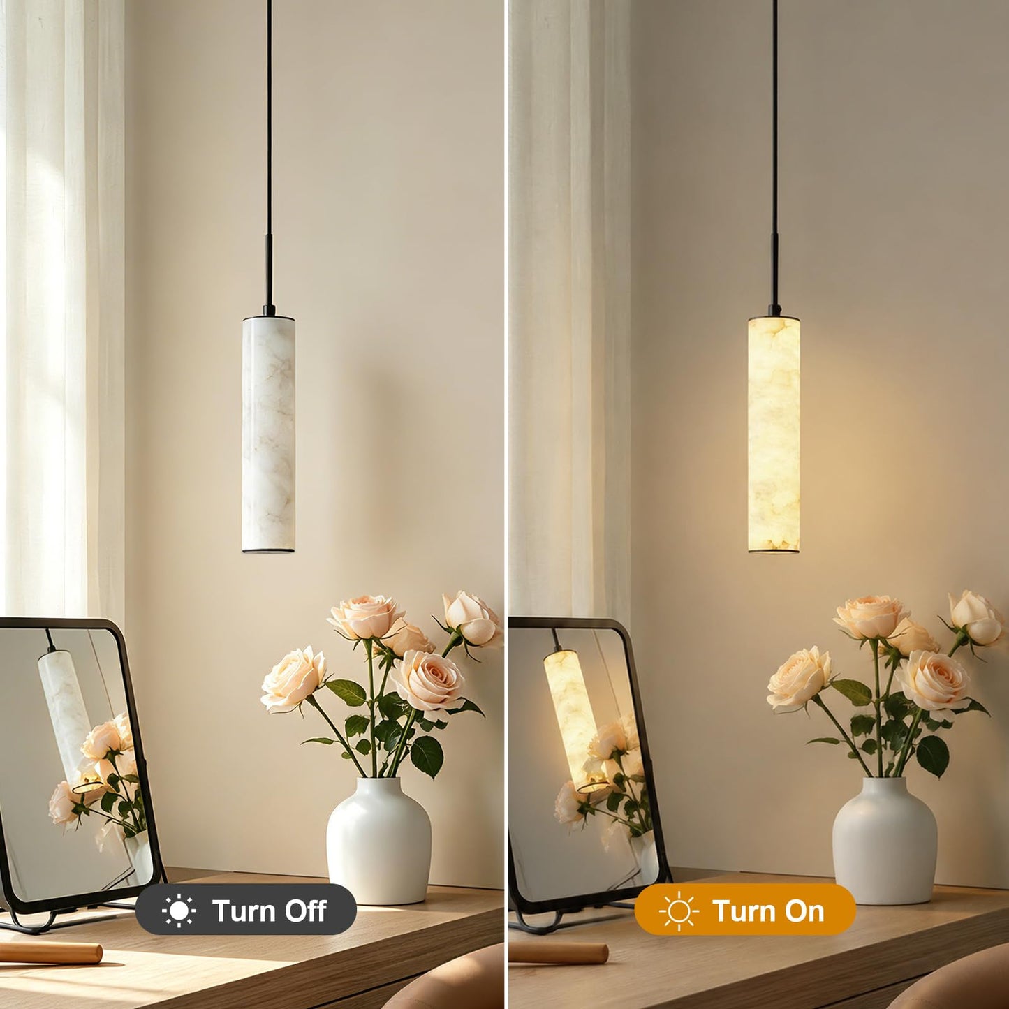 Black Natural Alabaster Long Tube Kitchen Island Pendant Lights