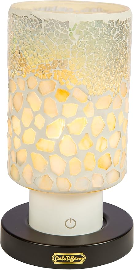 Dale Tiffany TAR24123 Alps White Uplight Mosaic Accent Lamp with Rechargeable Battery and 3-Level Brightness, Multicolor, 8.5-Inch Tall