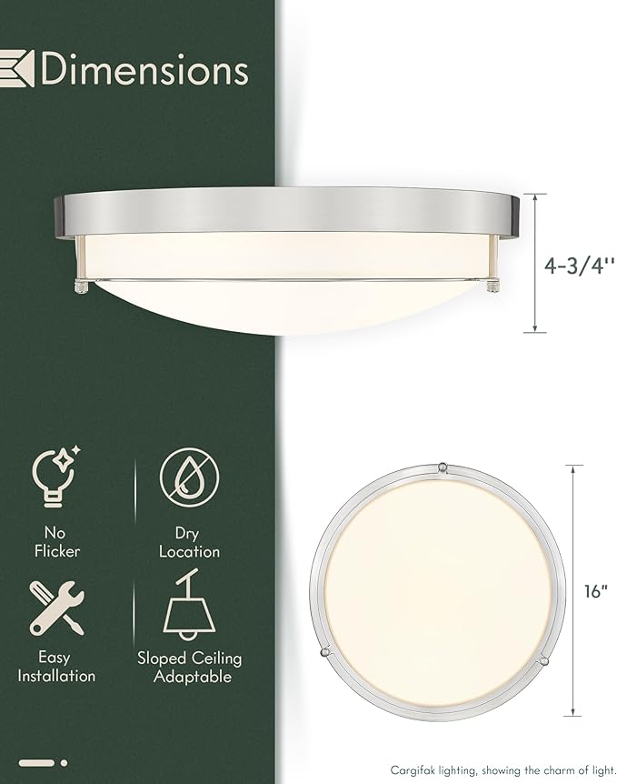 16 inch Close to Ceiling Light Fixtures, Brushed Nickel Farmhouse Ceiling Light with 3 Light for Laundry Kitchen Bedroom Bathroom, CL4822-3W-BN - Aura Lighting