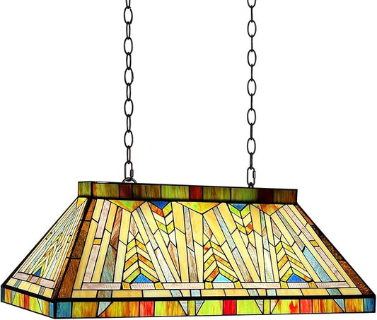 Capulina Tiffany Lamp Stained Glass Pool Table Lights 3-Light 28 Inches Wide Vintage Style Billiards Chandelier Pendant Light Decor for Dining Room Kitchen Island Billiards Room Farmhouse