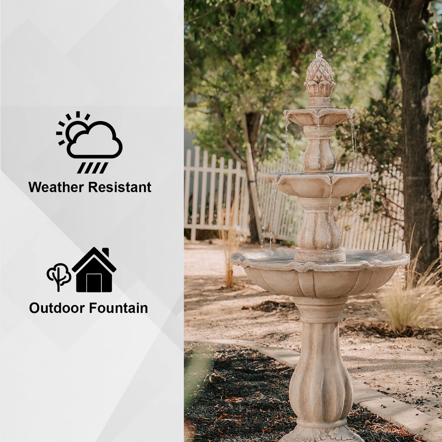 51" 3 Tier Outdoor Freestanding Waterfall Fountain with Pump and Pineapple Finial