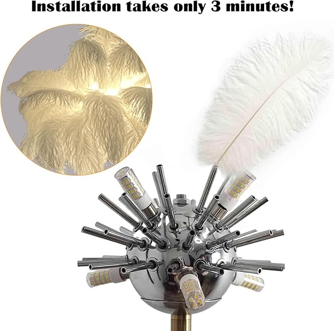 Ostrich Feather Floor Lamps, 3 Colors LED Bulb, Bedroom & Living Room Decorative Lamp (62.99 Inch High)