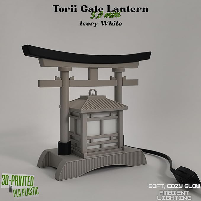 Japanese Torii Gate Lantern - Exquisite Japanese Decor for Home and Room | Unique Desk Lamp and Table Lamp Design | Mini Japanese Lantern Transforms Any Space (Ivory White)