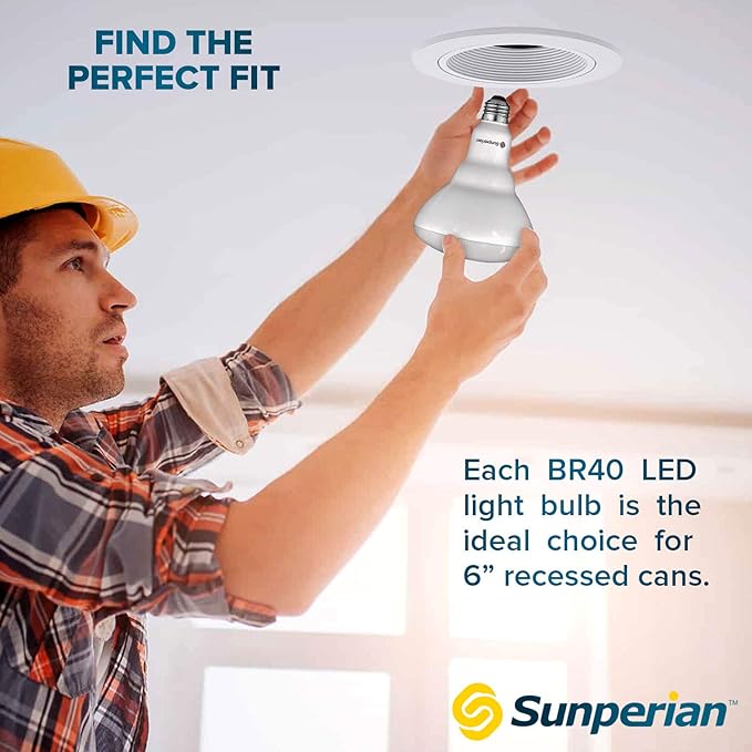 SUNPERIAN BR40 LED Light Bulbs, 13W=85W, 5000K Daylight, 1400 Lumens, Dimmable Flood Light Bulbs for Recessed Cans, Enclosed Fixture Rated, Damp Rated, UL Listed, E26 Standard Base (4 Pack)
