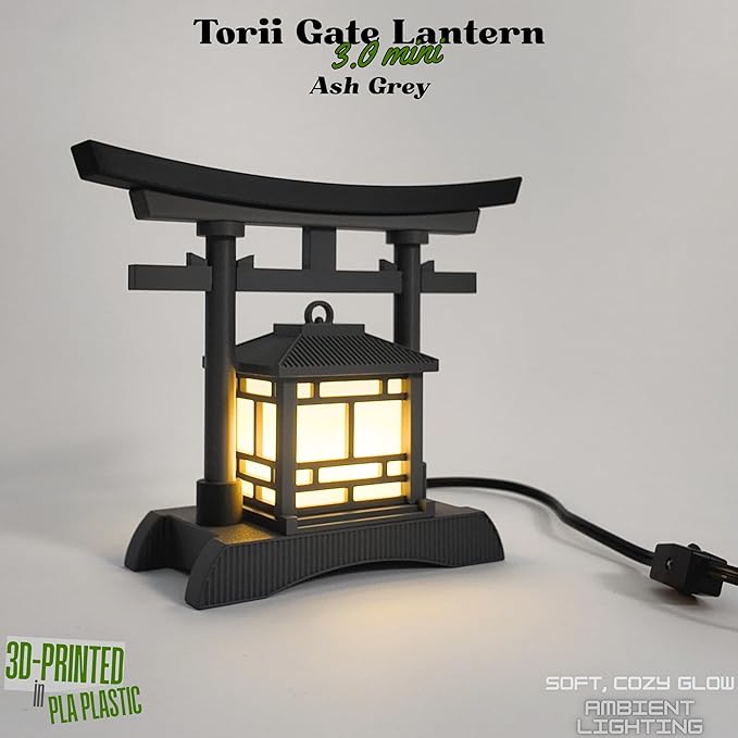 Japanese Torii Gate Lantern - Exquisite Japanese Decor for Home and Room | Unique Desk Lamp and Table Lamp Design | Mini Japanese Lantern Transforms Any Space (Ash Grey)