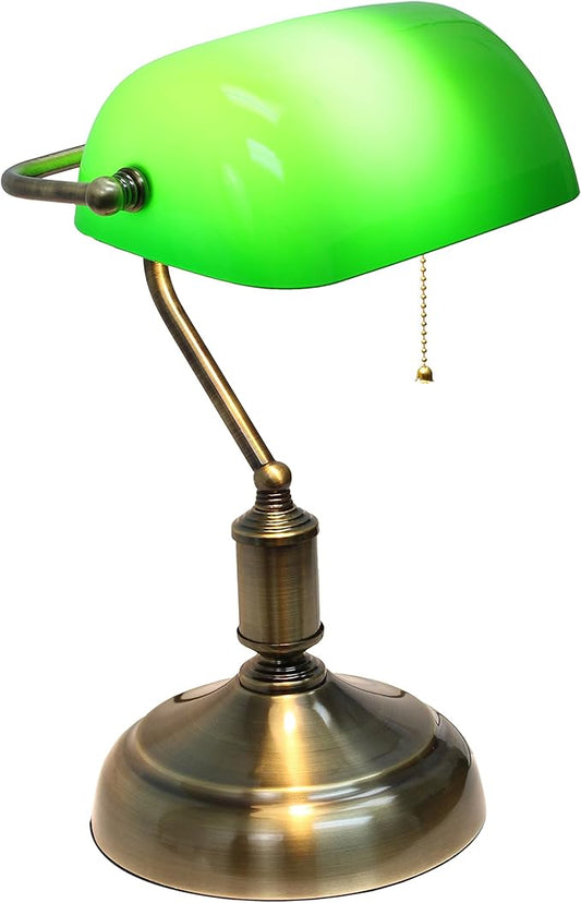 Simple Designs LT3216-GRN Executive Banker's Desk Lamp with Glass Shade, Green