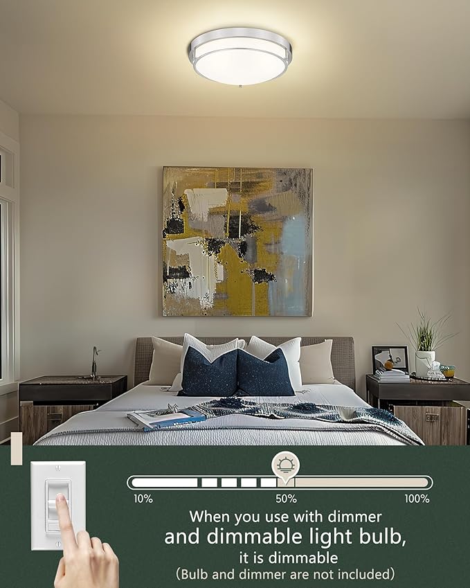 16 inch Close to Ceiling Light Fixtures, Brushed Nickel Farmhouse Ceiling Light with 3 Light for Laundry Kitchen Bedroom Bathroom, CL4822-3W-BN - Aura Lighting