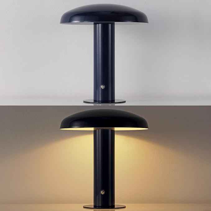 JONATHAN Y 11" Navy Rechargeable LED Mushroom Table Lamp, Cordless Portable Dimmable Mid-Century Modern Accent Lamp, with Metal Shade, Touch Sensor (JYL7114F)