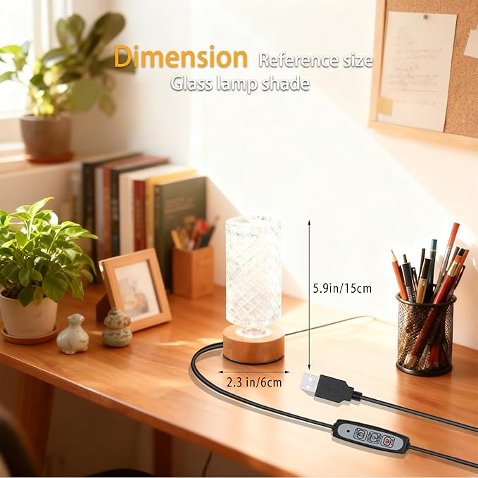 Dimmable Crystal Night Light,Small Bedside Lamp,Nightlight with Timer,Room Decor Desk Lamp,Bedroom,Living Room,Kitchen,Dining Room Lamp (Pineapple Pattern)