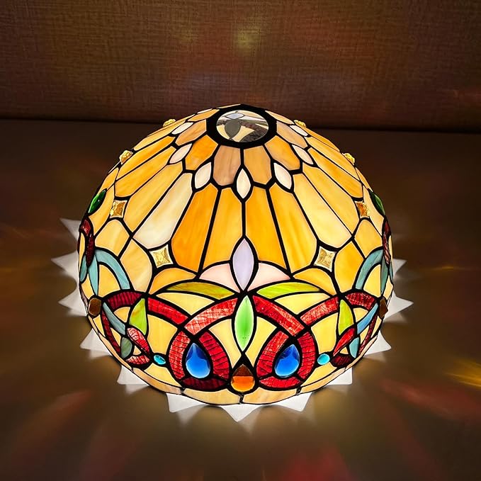 Capulina Tiffany Lamp Shade 12 Inches Wide Accessories Replacement Cream Brown Style Stained Glass Lampshade for Torchiere Floor Lamp and Pendant Light