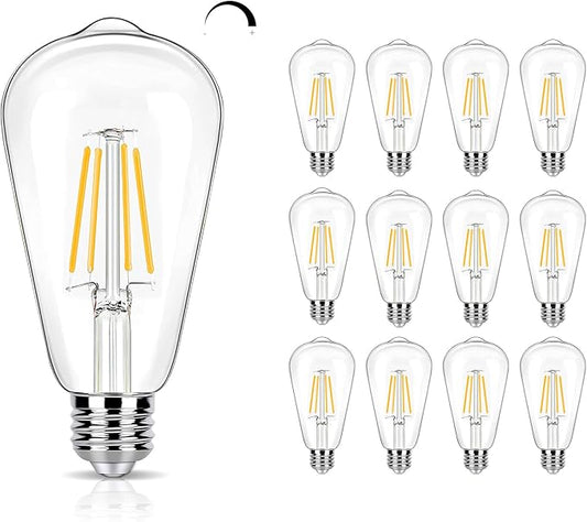 12 Pack Dimmable LED Edison Bulbs 40W Equivalent,4 Watt Filament Bulb,3000K Warm White ST19 Light Bulb,450LM E26 Vintage for Ceiling Fixtures