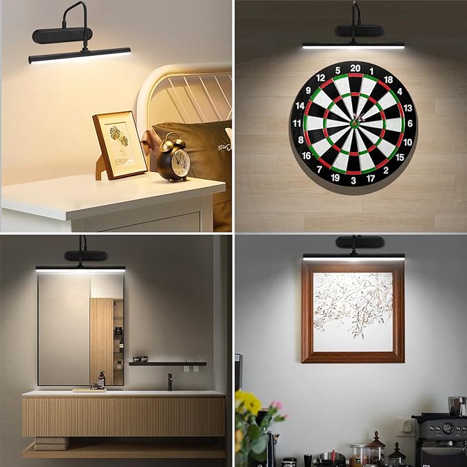 Picture Light,3AA Battery Art Lights for Paintings,Wireless Wall Lighting,Remote Control Accent Light with Timer and Dimmable for Frame,Portrait,Dartboard-Black