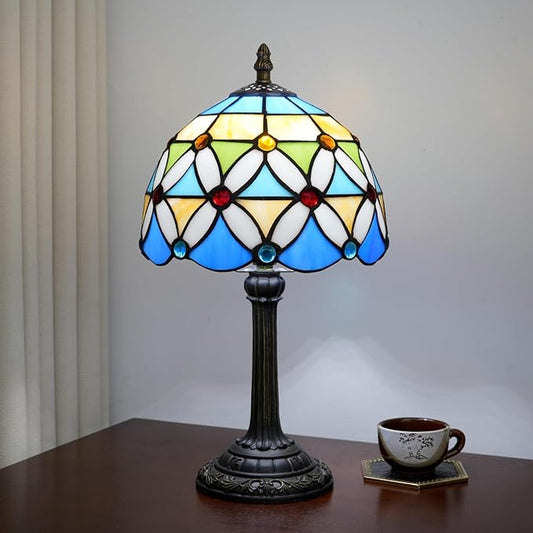 Tiffany Table Lamp Stained Glass Bedside Lamp Antique Unique Cute Accent Nightstand Light for Home Living Room Office Dormitory Bar Decorate