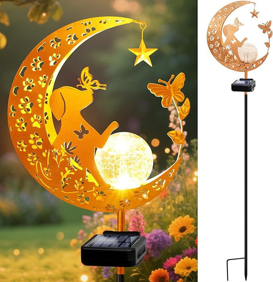 ZNYCYE Solar Lights Outdoor Decorative Moon Dog Butterfly Solar Stake Lights Birthday Gifts for Women mom Grandma, Garden Decor Waterproof for Walkway, Yard, Lawn, Patio (Warm White)