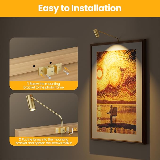 2 Pack Zoomable Picture Light Spotlight,Plug in LED Picture Lights for Wall 3000K Photo Frame Light with Remote Control Art Lighting for Paintings Gold Mini Accent Spotlights for Gallery