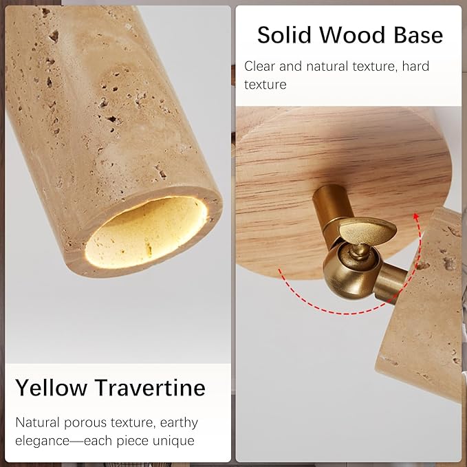 Wabi Sabi Stone Ceiling Spotlight Adjustable Wall Spot Light Wood Base Directional Spotlights Accent Lighting for Kitchen Bedroom Office Gallery E27 Wall Swivel Lamp(Wood)
