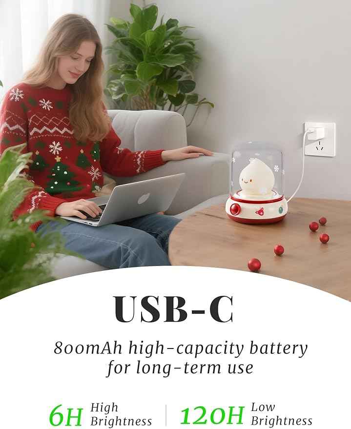 Christmas Night Light Music Box for Kids, Cute White Noise Machine Gift, Dimming, Rechargeable Portable Small Table Lamp, Best Idea for Christmas Gift Decoration