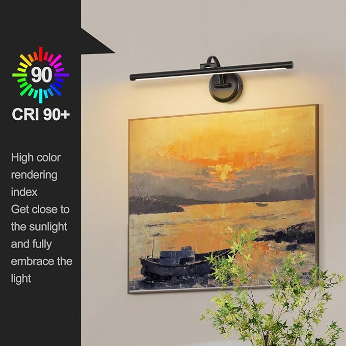 23.62 Inch Dimmable Lights For Pictures On Wall Hard Wired Gallery Light Modern Metal Artwork Wall Lamps, Warm White Picture Lights with Single Swing Arm Art Display Light For Paintings Portrait