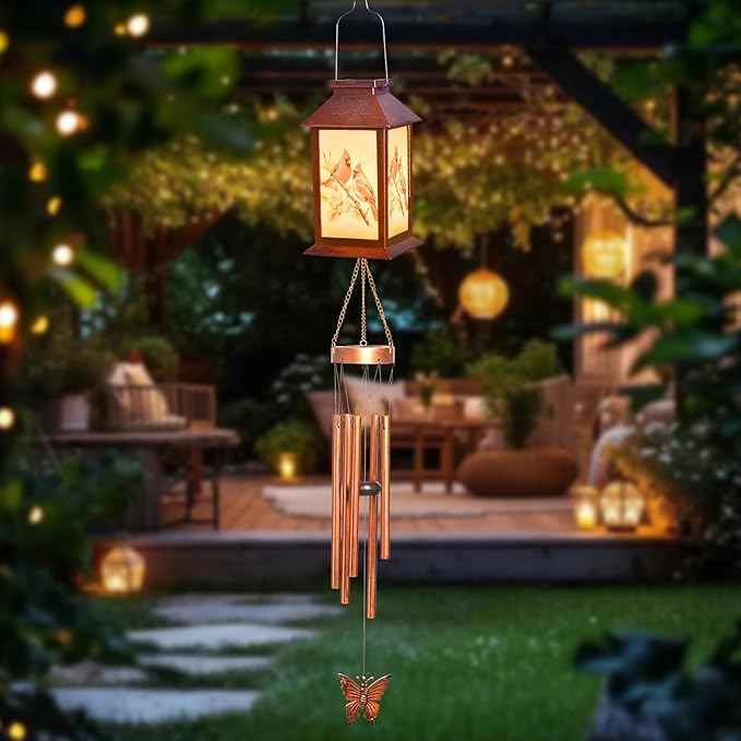 Cardinals Decorative Mobiles Gifts, Solar Cardinals Wind Chimes, Gifts for Mom, Women, Grandma, Garden Courtyard Lawn Decoration, Thanksgiving Gift, Decor Gift for Christmas and New Year
