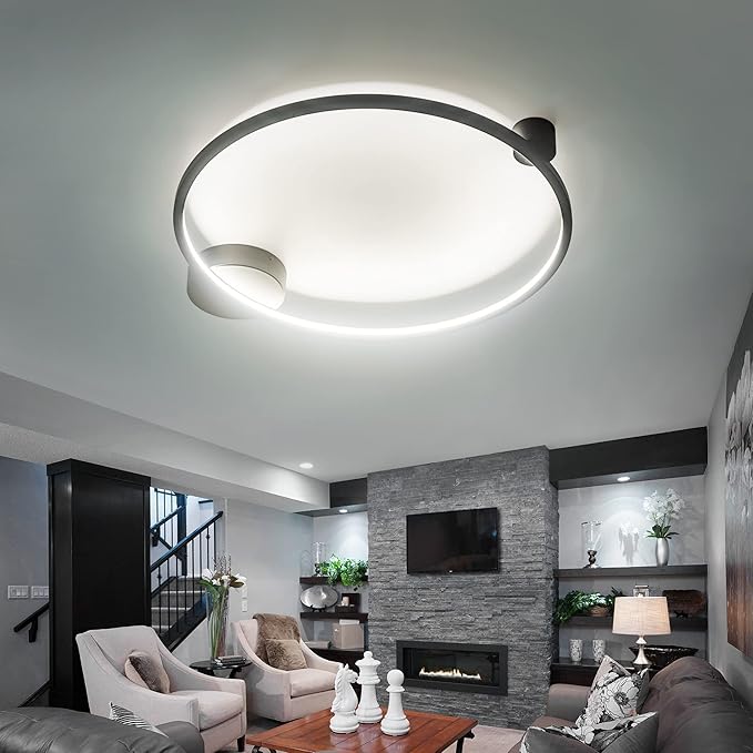 Modern LED Ceiling Light, Flush Mount Ceiling Light Fixture Black Dimmable LED Ceiling Lamps,Black Flush Mount Ceiling Light for Kitchen Island, Dining Room, Bedroom